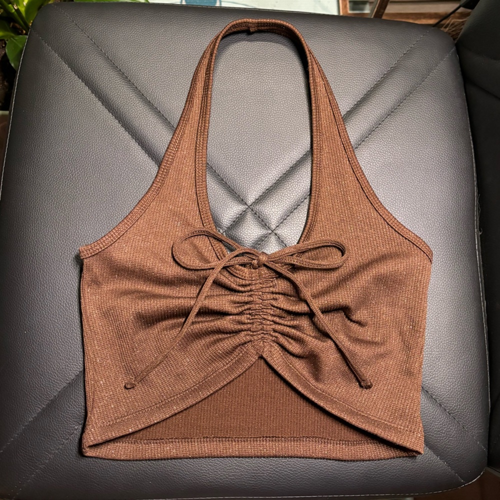 Sparkly Brown Ruched Brown Crop Top